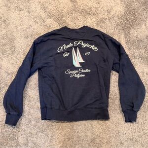 NUDE PROJECT NAVY EMBROIDERED SAILBOAT CREWNECK SIZE MEDIUM